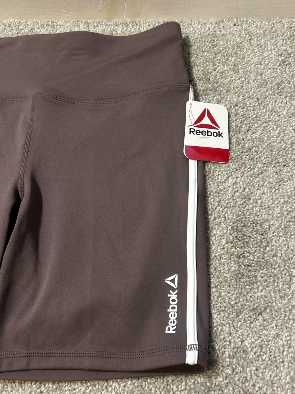 Reebok plum truffle Bike Shorts with White Side Stripe, nwt
